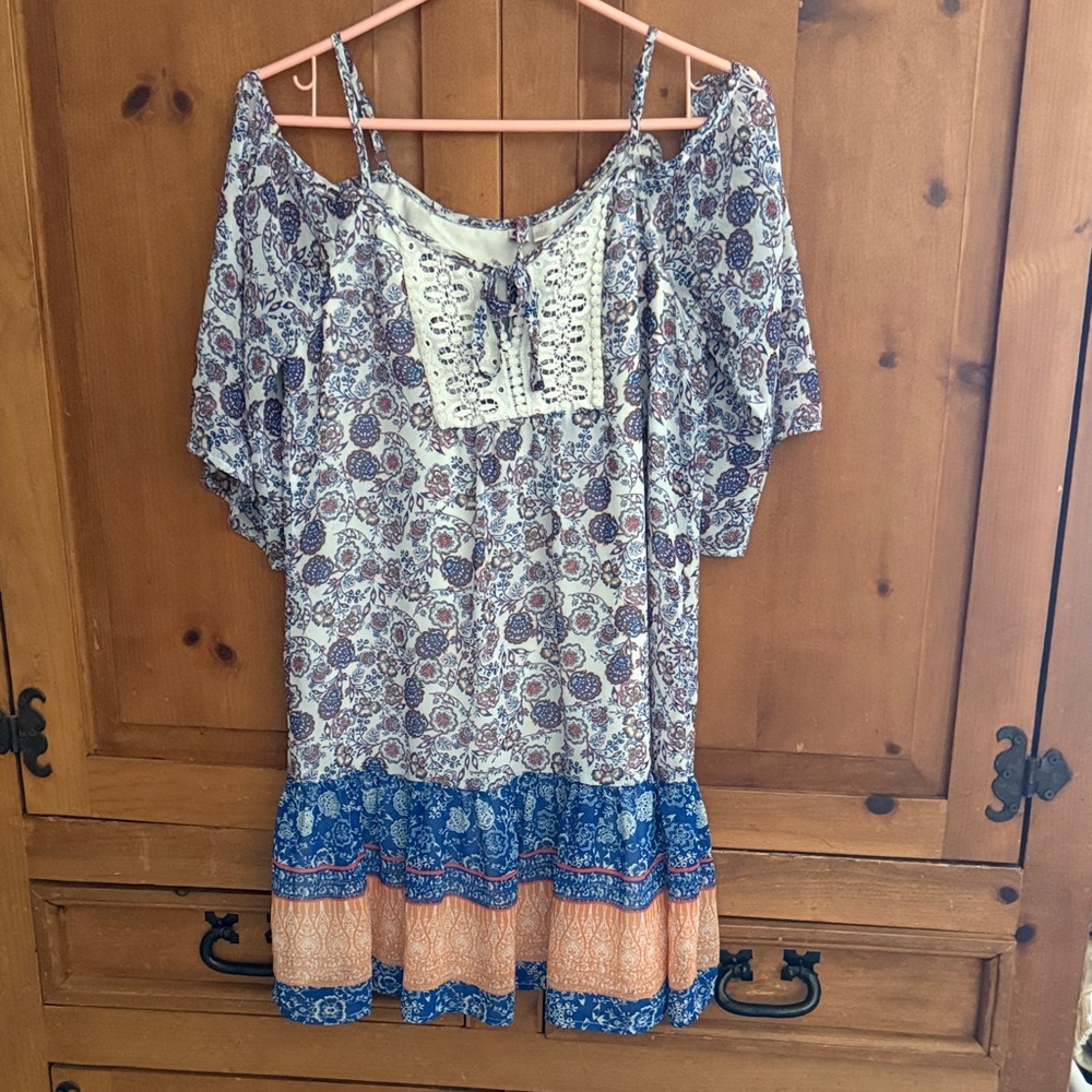 Bohemian Floral Cold Shoulder Dress